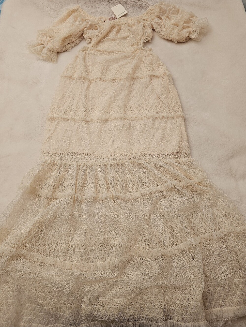 New Skylar Rose Porsha Off The Shoulder Boho Lace Maxi Dress Size Large - Picture 5 of 12